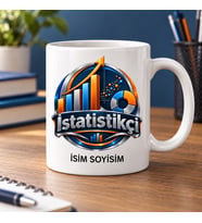 İstatistikçi Kupa Bardak Mavi Turuncu Grafik ve Ok Desenli
