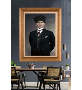 Altın Varaklı Çerçeveli Paspartulu Atatürk Tablo DC1542 (Gold)