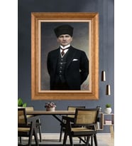 Altın Varaklı Çerçeveli Paspartulu Atatürk Tablo DC1542 (Gold)