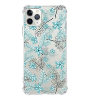 Apple iPhone 11 Pro Uyumlu Köşe Korumalı Antişok  Kapak Floral Su Yeşili Tasarımlı Şeffaf  Kılıf