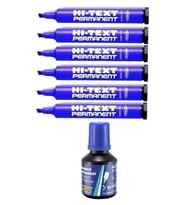 Mavi Kesik Uçlu Markör Permanent Kalem 6 Adet Hı-Text Marker Mürekkep Siyah 30 Ml 1 Adet Brons Koli Kalemi