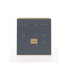 Kronos Dolap 10 Raflı 2 Çekmeceli 3 Askılı 220x59x243 Çam-Antrasit/Çam