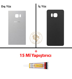 Samsung Galaxy S6 Edge Plus Gümüş Renk Arka Kapak + B7000 Yapıştırıcı Arka Cam Batarya Kapağı Pil Kapağı Lazer Kesim Back Cover Galaxy S6 Edge Plus Uyumlu