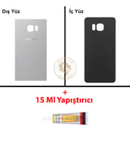 Samsung Galaxy S6 Edge Plus Gümüş Renk Arka Kapak + B7000 Yapıştırıcı Arka Cam Batarya Kapağı Pil Kapağı Lazer Kesim Back Cover Galaxy S6 Edge Plus Uyumlu