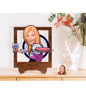BK Gift Kişiye Özel Kadın Garson Karikatürlü Ahşap Standlı 3D Biblo-1 (Beyaz)