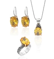 Sitrin Taşlı El işçiliği Otantik Gümüş Üçlü Set 201023378