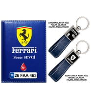 Plakanıza Özel Ferrari Logolu Lacivert Ruhsat Kabı ve Anahtarlık