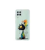 Samsung Galaxy A22 ile Uyumlu Splash Kedi Tasarımlı Şeffaf Silikon Kılıf