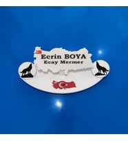 Doğal Beyaz Mermer İsimlik Haritalı Çift Kurt ve Önünde Türkiye Stickers