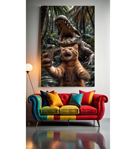 JURASSIC PARKTA KEDİ 1 Ev Duvar Salon Güzellik Salonu Ofis Dükkan Dekarasyon Kanvas Tablo (Çok Renkli)