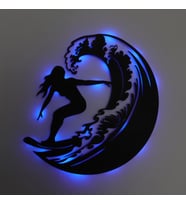 Lucenda Led Işıklı Sörf Yapan Kız Dekoratif Tablo Balkon Duvar Dekorlu Gece Lambası (Mavi)