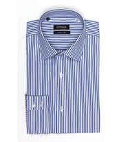 PİNGÖMLEK WESTBOURNE ESNA MAVİ ÇİZGİLİ %100 Pamuk  Kolay Ütülenir Slim Fit Cutaway Yakalı Cepsiz Erkek Gömlek (Beyaz-Mavi)