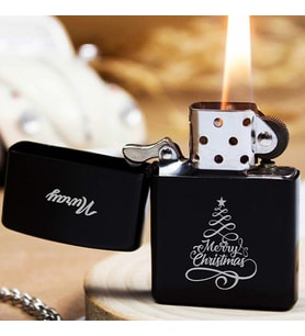 Kişiye Özel İsimli Benzinli Siyah Zippo Çakmak - Yeni Yıl Yılbaşı Merry Christmas Baskılı