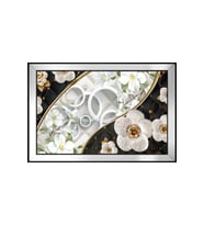 Soyut Beyaz Çiçekler Motifli Kanvas Tablo 80 x 110 cm Aynalı Siyah Çerçeve