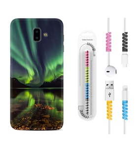Samsung J6 Plus J7 Prime J7 Pro M20 Kılıf Kablo Koruma Spiral Silikon Kuzey Işıkları 1327