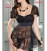 Intive Fantasy Siyah Dantelli Transparan Dantelli Feminen Şirin Gecelik