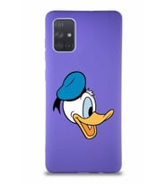 Samsung Galaxy A71 Soft Premier Kapak Donald Duck-F Tasarımlı Silikon Kılıf - Mor (Şeffaf)