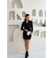 Neşeli butik kadın kol vatkalı taşlı mini elbise NBMY3835 (Siyah)