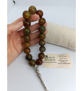 İRİ KESİM DOĞALTAŞ TESPİH/ YEŞİL DAMARLI AKİK TAŞI ŞAK ŞAK TESPİH 16 mm-1032