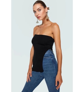 Straplez Triko Bluz Fitted Kalıp Şık Gece Kombinleri İçin Mükemmel Uyum Yüksek Kalite (Siyah)