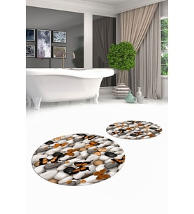 EVDEYA 3D Dijital Yıkanabilir Kelebek Desen İkili Banyo Paspas Yuvarlak Klozet Takımı, YKLOZET-44-KAHVE, (Kahverengi)