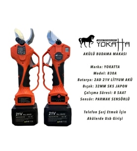 YOKATTA 830A Akülü Budama Makası Çift Akülü 4+4 Ah. 21 V