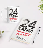 BK Gift Kişiye Özel İsimli Öğretmenler Günü Tasarımlı Defter Kalem Kupa Hediye Seti - 9, Öğretmene Hediye, Öğretmenler Günü