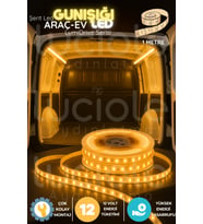 LumiDrive 1m 12V Günışığı LED Şerit – Araç İçi Sıcak Ton Işık, Kablolu, Kesilebilir, Yapışkanlı