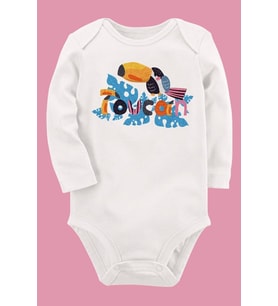 Organik Baskılı Pamuklu Unisex Bebek Body UZUNE278