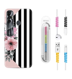 Tecno Spark 6 6 Go 8C 8 Pro 7 7 Pro Kılıf Kablo Koruma Spiral Silikon Flowers 4 1390