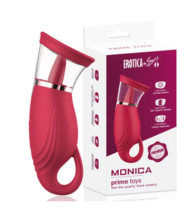 PRIME TOYS Monica Şarjlı Tutma Aparatlı Emiş Titreşim Dil Yalama 3 in 1 Klitoris Uyarıcı Vibratör