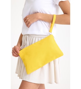 Premium Kadın Renkli Astarlı Fermuarlı Clutch El Çantası Portföy (Sarı)