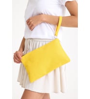 Premium Kadın Renkli Astarlı Fermuarlı Clutch El Çantası Portföy (Sarı)