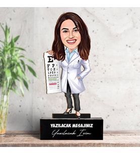 Kişiye Özel Kadın Göz Doktoru Karikatürlü Biblo