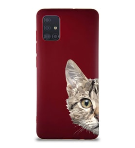 Samsung Galaxy M31S Soft Premier Kapak Catface Tasarımlı Silikon Kılıf - Mürdüm (Şeffaf)