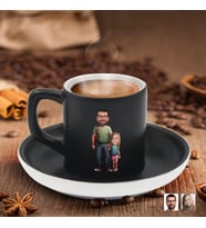 BK Gift Kişiye Özel Baba Kız Karikatürlü Siyah Renk Türk Kahvesi Fincanı-1, Arkadaşa Hediye, Aileye Hediye, Yıl Dönümü Hediyesi