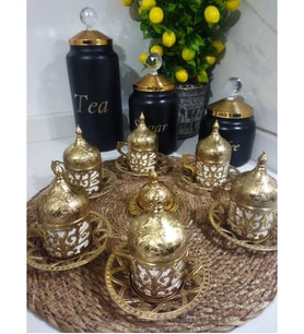 6 Kisilik Gold Zamak Fincan Takimi Kahve Yani (Gold)