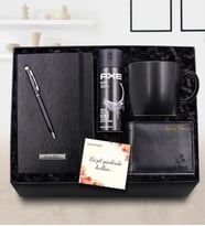 Kişiye Özel Siyah Defter & Siyah Touch Pen & Siyah Erkek Cüzdan & Siyah Kupa & Erkek Deodorant Hediye Seti