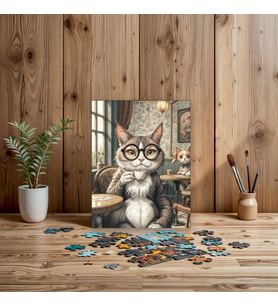 Kedinin Kafede Kahve Keyfi – Sevimli Puzzle Tasarımı! (240) PARÇA
