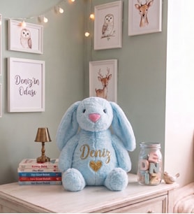 Kişiye Özel 60 cm İsim Yazılı Peluş Tavşan  Sevgiliye, Kardeşe, Kuzene Hediye