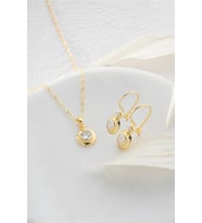 925 Ayar Gümüş Burgu Zincirli Gold Tektaş Model Küpe ve  Kolye Set
