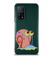 Xiaomi Mi 10T Soft Premier Kapak Salyangoz Gary Tasarımlı Silikon Kılıf - Yeşil (Şeffaf)