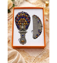Osmanlı Vintage Tavus Kuşu Desenli El Aynası & Tarak Seti – Antik Gümüş Tonlu Hediyelik Set (Silver)