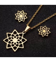 Kişiye Özel 925 Ayar Gümüş Tasarım Çiçek Kolye Küpe Seti (Gold)