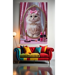 MAKYAJ YAPAN KEDİ V1 Ev Duvar Salon Güzellik Salonu Ofis Dükkan Dekarasyon Kanvas Tablo (Çok Renkli)
