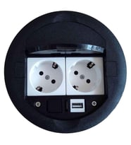 Ne-Ad Masa Üstü Priz Kutusu Gömme Tip Siyah + 2 Ad. Priz + 1 Ad. USB Geçiş