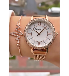 Ferrucci Marka Rose Gold Renk 2 Yıl Garantili Çelik Kordon Kol Saati-Bileklik