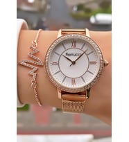 Ferrucci Marka Rose Gold Renk 2 Yıl Garantili Çelik Kordon Kol Saati-Bileklik