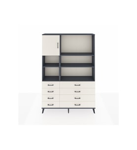 Arges Gardrop 7 Raflı 8 Çekmeceli Tek Kapaklı  132x30x195 Antrasit-Aytaşı