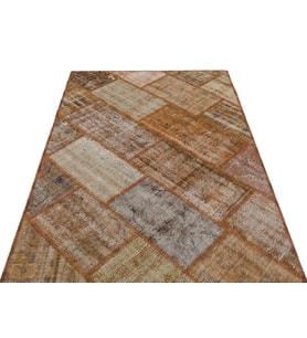 Vizon Kahve Eskitme Vintage Geometrik Desenli Salon Halısı El Dokuma Tek Parça Koridor